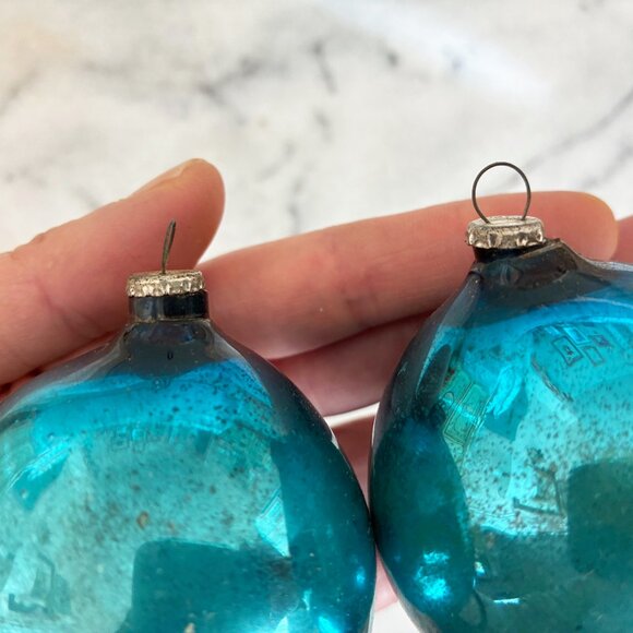 Vintage Box of 12 Christmas Glass Ball Ornaments Japan Aqua Mercury Glass - Picture 7 of 10